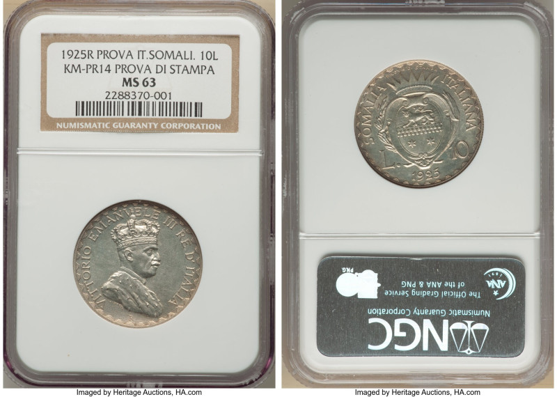 Italian Colony. Vittorio Emanuele III silver Prova 10 Lire 1925-R MS63 NGC, Rome...