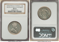 Italian Colony. Vittorio Emanuele III silver Prova 10 Lire 1925-R MS63 NGC, Rome mint, KM-Pr14, Pag-403 (R3), Gig-P8 (R3), Mont-477 (R3). Prova di Sta...