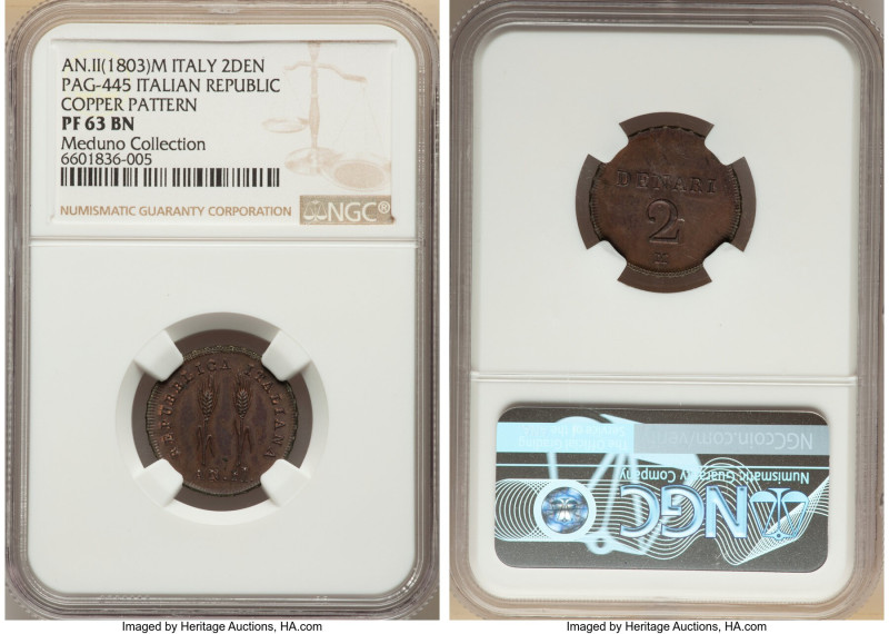 Italian Republic. Napoleon copper Proof Pattern 2 Denari A.II (1803)-M PR63 Brow...