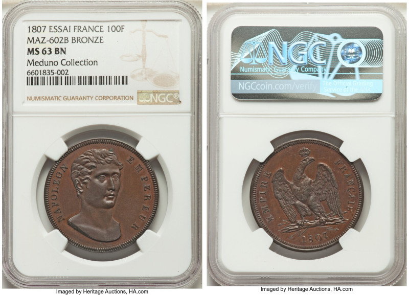 Italian Republic. Napoleon bronze Pattern 100 Francs 1807 MS63 Brown NGC, Genoa ...