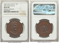 Italian Republic. Napoleon bronze Pattern 100 Francs 1807 MS63 Brown NGC, Genoa mint, Maz-602b, Pag-425 (R2). By Vassalo. Cherry brown and glossy fiel...