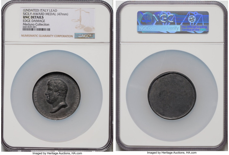 Naples & Sicily. Ferdinand II lead Award Medal ND (c. 1855) UNC Details (Edge Da...