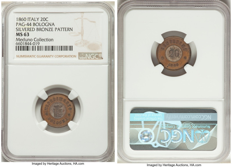 Vittorio Emanuele II bimetallic bronze & silver Patter 20 Centesimi 1860 MS63 NG...