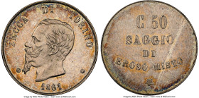 Vittorio Emanuele II Pattern 50 Centesimi 1861 MS61 NGC, Turin mint, Pag-96 (R4). Produced from 'mistura' alloy containing 50% of silver and 50% of co...