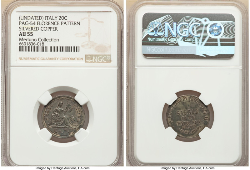 Vittorio Emanuele II silvered copper 20 Centimes ND AU55 NGC, Florence mint, Pag...