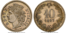 Umberto I copper-nickel Pattern 10 Centesimi 1897-R MS62 NGC, Rome mint, KM-Unl., Pag-133 (R4). An especially scarce issue that only seldom enters the...