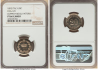 Umberto I copper-nickel Pattern Proof 20 Centesimi 1893 PR66 Cameo NGC, Rome mint, Km-Unl., Pag-129 (R4). Of the highest rarity, and a laudable exampl...