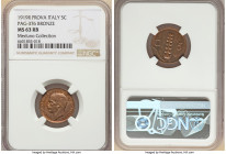 Vittorio Emanuele III bronze Prova 5 Centesimi 1919-R MS63 Red and Brown NGC, Rome mint, KM-Pr25, Pag-376 (R2). No text below the bust. Cloaked in lig...