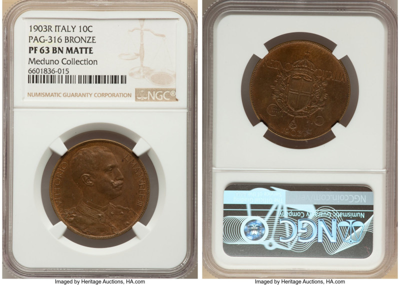 Vittorio Emanuele III bronze Matte Proof Pattern 10 Centesimi 1903-R PR63 Matte ...