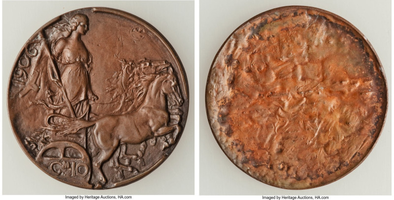 Vittorio Emanuele III copper Uniface Reverse Galvano 10 Centesimi 1906 UNC, Mila...