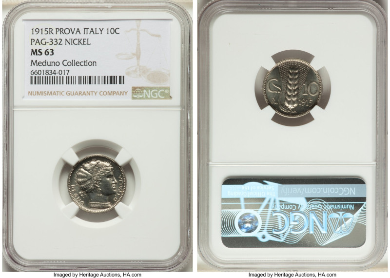 Vittorio Emanuele III nickel Pattern 10 Centesimi 1915-R MS63 NGC, Rome mint, KM...