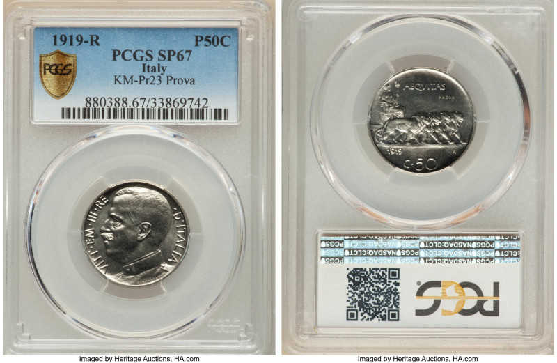 Vittorio Emmanuel III nickel Specimen Prova 50 Centesimi 1919-R SP67 PCGS, Rome ...