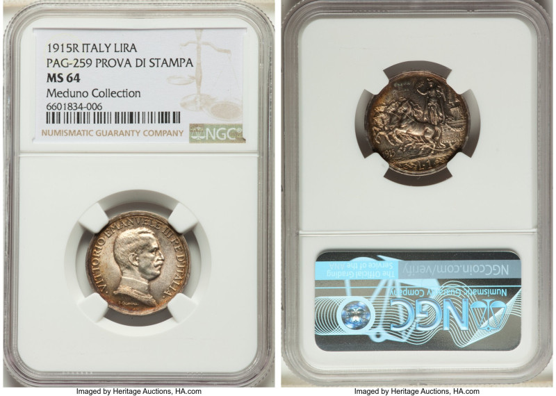 Vittorio Emmanuel III silver Prova Lira 1915-R MS64 NGC, Rome mint, KM-PrB26, Pa...
