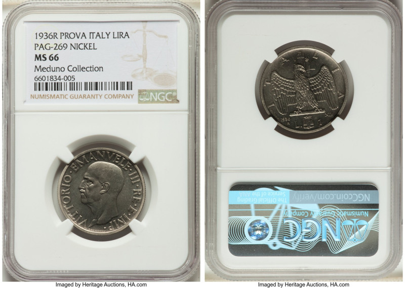 Vittorio Emanuele III nickel Prova Lira 1936-R MS66 NGC, Rome mint, KM-Pr61, Pag...