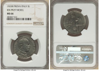 Vittorio Emanuele III nickel Prova 2 Lire 1923-R MS66 NGC, Rome mint, KM-PR29, Pag-251 (R2). Displaying the indicative 'Prova di Stampa' in the revers...
