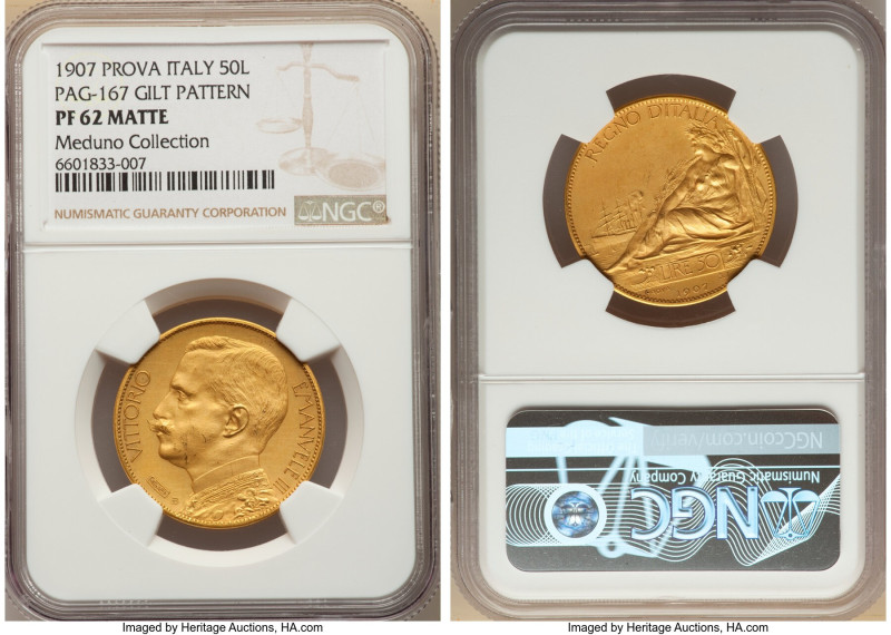 Vittorio Emanuele III gilt Matte Proof Prova 50 Lire 1907 PR62 Matte NGC, Milan ...