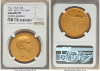 Vittorio Emanuele III gilt Pattern 100 Lire 1903 MS64 Matte NGC, Milan mint (S. Johnson), cf. KM-PnA6 (in gold), Pag-139 (R). An aesthetically refined...