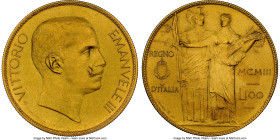 Vittorio Emanuele III gilt Pattern 100 Lire 1903 UNC Details (Graffiti) NGC, Milan mint (S. Johnson), cf. KM-PnA6 (in gold), Pag-139 (R). Despite the ...