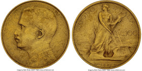 Vittorio Emanuele III gilt 100 Lire 1907 MS64 Matte NGC, Milan mint (S. Johnson), cf. KM-Pr7 (in gold), Pag-146 (R3). An entirely fleeting emission an...