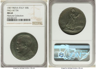 Vittorio Emanuele III tin Prova 100 Lire 1907 MS62 NGC, Milan mint (S. Johnson), KM-Pr7 (in tin), Pag-147 (R3). Dramatically matte and in deep anthrac...