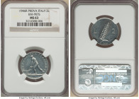 Republic Prova 2 Lire 1946-R MS63 NGC, Rome mint, KM-Pr75, Pag-731 (R2). A splendid Choice Mint State representative of this very rare type. From the ...