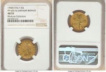 Republic aluminum-bronze Prova 20 Lire 1956-R AU55 NGC, Rome mint, Mont-3. (R2), PP-620. P in reverse field for 'PROVA'. These coins were often entere...