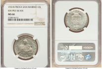 Republic silver Prova 10 Lire 1931-R MS66 NGC, Rome mint, KM-Pr3, Pag-575 (R2). A particularly enchanting representative of this Prova 10 Lire display...
