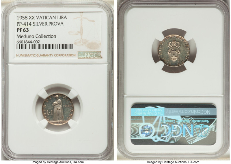 Pius XII silver Proof Prova Lira 1958 PR63 NGC, Rome mint, KM-Pr32, PP-414. Mint...