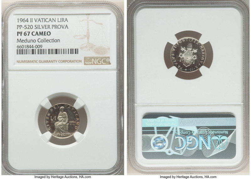 Paul VI silver Proof Prova Lira 1964 II PR67 Cameo NGC, KM-Pr88, PP-520. Mintage...