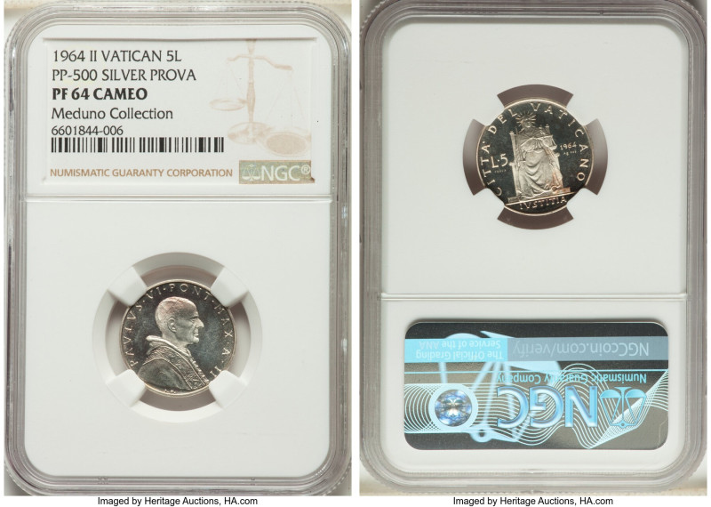 Paul VI silver Proof Prova 5 Lire 1964 PR64 Cameo NGC, Rome mint, KM-Pr90, PP-50...