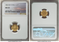 Republic gold Peso 1861-So MS65 NGC, Santiago mint, KM133. A radiant Gem holding the finest grade recorded by NGC. From the "Colección Val y Mexía" of...