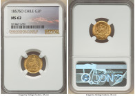 Republic gold 2 Pesos 1857-So MS62 NGC, Santiago mint, KM132. The second finest piece graded by NGC, this Mint state example scintillates cartwheel lu...