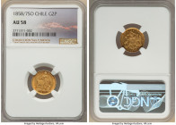 Republic gold 2 Pesos 1858/7-So AU58 NGC, Santiago mint, KM132. The sole finest representative in NGC's census, offered with near-Mint State surfaces ...