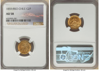 Republic gold 2 Pesos 1859/8-So AU58 NGC, Santiago mint, KM132. The finest example of this overdate recorded by NGC. From the "Colección Val y Mexía" ...