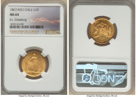 Republic gold 5 Pesos 1867/6-So MS64 NGC, Santiago mint, KM144. A highly impressive specimen boasting luxurious surfaces with razor-sharp motifs and s...