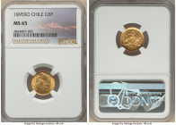 Republic gold 5 Pesos 1895-So MS65 NGC, Santiago mint, KM153. A fully-struck, radiant Gem. From the "Colección Val y Mexía" of Chilean Coins, Part I 
...