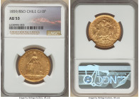 Republic gold 10 Pesos 1859/8-So AU53 NGC, Santiago mint, KM131. The single graded example of this seldom-seen overdate. From the "Colección Val y Mex...
