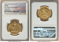 Republic gold 10 Pesos 1863/2-So AU58 NGC, Santiago mint, KM131. Second finest in NGC's census, this near-Mint State piece retains ample remaining min...
