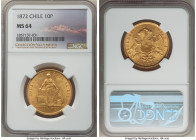 Republic gold 10 Pesos 1872-So MS64 NGC, Santiago mint, KM145. An impressive near-Gem cascading luxurious velveteen surfaces and standing as the sole ...