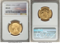 Republic gold 20 Pesos 1896-So MS63 NGC, Santiago mint, KM158. The first year of this long running series well represented here by a Choice piece with...