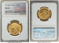 Republic gold 20 Pesos 1913-So MS63 NGC, Santiago mint, KM158. The sole finest recorded by NGC and a piece rendered with a matte-like bust. From the "...