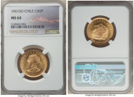 Republic gold 50 Pesos 1961-So MS64 NGC, Santiago mint, KM169. Showing an appealing semi-Prooflike brilliance in the near-Gem peripheries. From the "C...