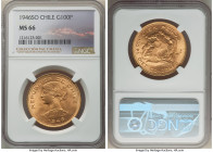 Republic gold 100 Pesos 1946-So MS66 NGC, Santiago mint, KM175. A sound Gem displaying the highest grade awarded by NGC. From the "Colección Val y Mex...