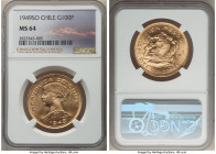 Republic gold 100 Pesos 1949-So MS64 NGC, Santiago mint, KM175. A flashy example boasting ample mint freshness across the fields. From the "Colección ...