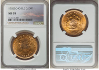 Republic gold 100 Pesos 1955-So MS68 NGC, Santiago mint, KM175. Tastefully toned and lustrous, this piece is not only the sole finest recorded by the ...