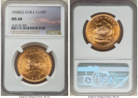 Republic gold 100 Pesos 1958-So MS68 NGC, Santiago mint, KM175. Lemon-gold piece with scintillating fields and the highest grade in NGC's census. From...