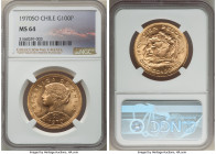 Republic gold 100 Pesos 1970-So MS64 NGC, Santiago mint, KM175. Shy of a Gem designation with its amply brilliant surfaces. From the "Colección Val y ...