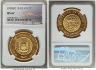 Republic gold Onza 1978-So MS67 NGC, Santiago mint, KM-X2. The first year of this popular type honoring the popular "Pillar Dollar" offered here with ...