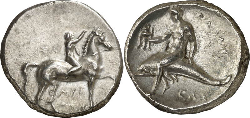 (302-280 a.C.). Italia. Taras. Didracma. (S. 363 var) (CNG. I, 813). 7,78 g. MBC...