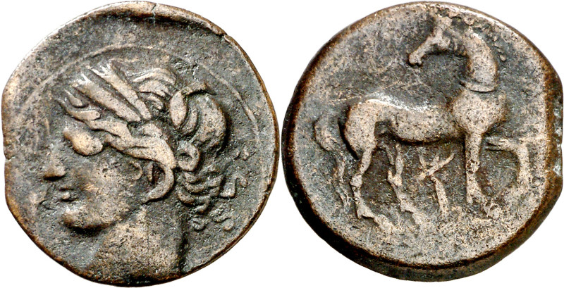 (221-210 a.C.). Zeugitana. Cartago. AE 22. (S. 6512 sim). 7,07 g. MBC.
